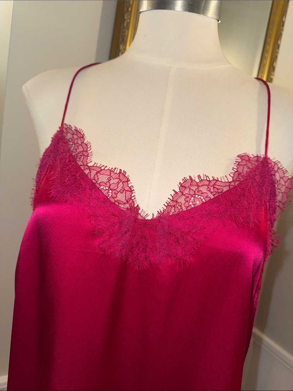 Cami NYC Satin Lace-Trim Camisole in Fuchsia. Size medium. EUC. - Picture 3 of 9